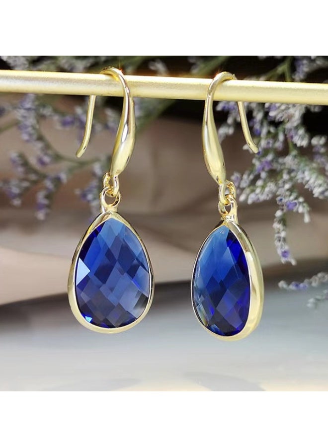 LATEEN Women's Gold-Plated  Emerald Blue Zircon Earrings for Ladies, Ideal for Wedding & Festive Wear in Middle East - Image 2